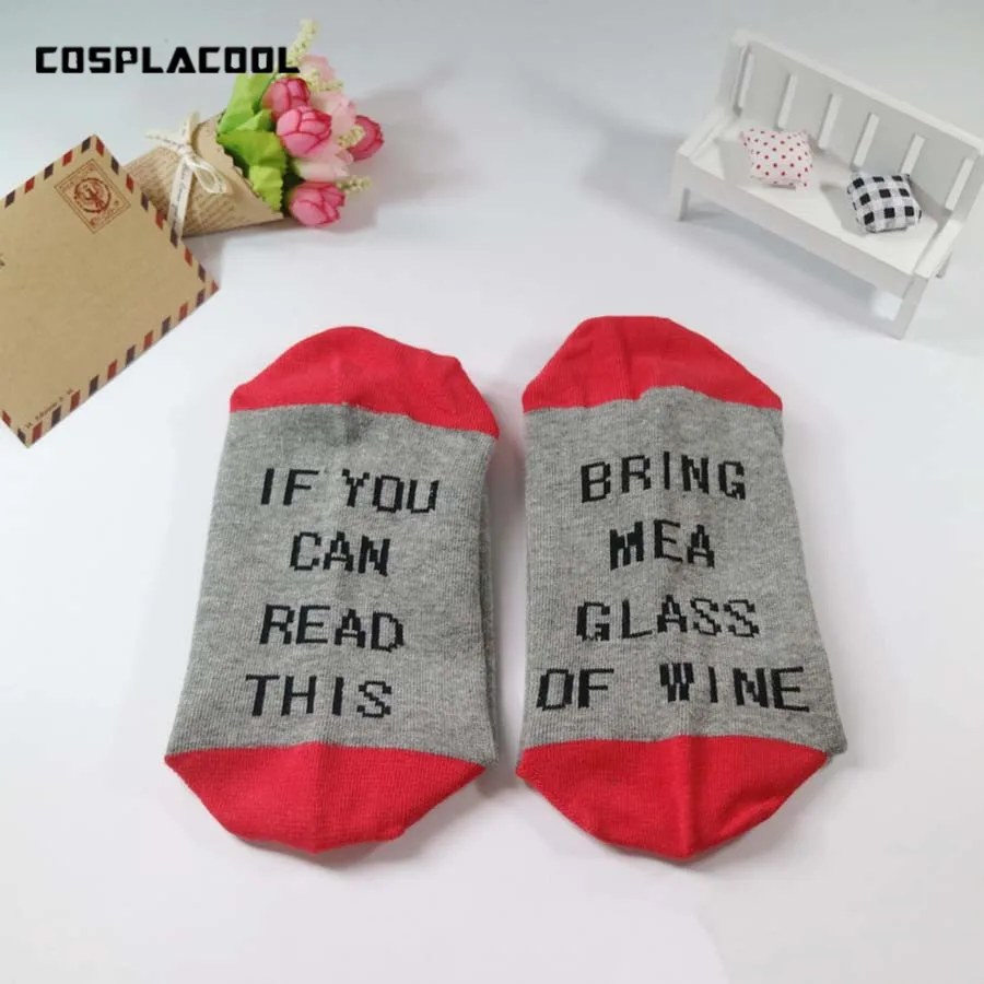 

13 Style Humor Words Print Socks If You can read this Bring Me a Glass of Wine Cotton Novelty Funny Socks Calcetines Mujer