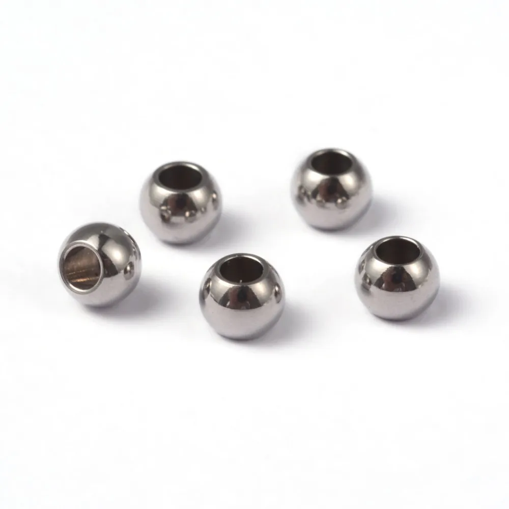 PandaHall 20pcs 4mm Round 304 Stainless Steel Spacer Beads Metal
