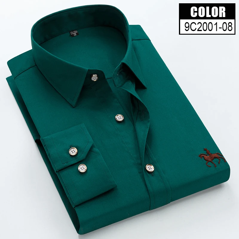 Mens cotton office work shirts Solid Color man Shirt Men Formal Social Dress Shirt Brand Casual Shirt clothes - Цвет: 9C-2001-08