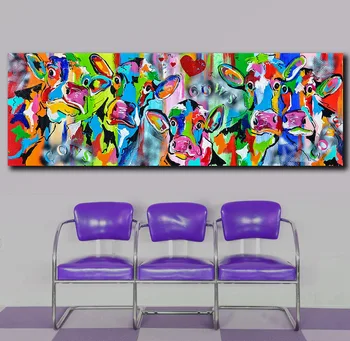 

Fashion Wall Art Colorful Cows Pop Art Oil Painting Prints on Canvas For Wall Pictures for Living room Home Decor Unframed