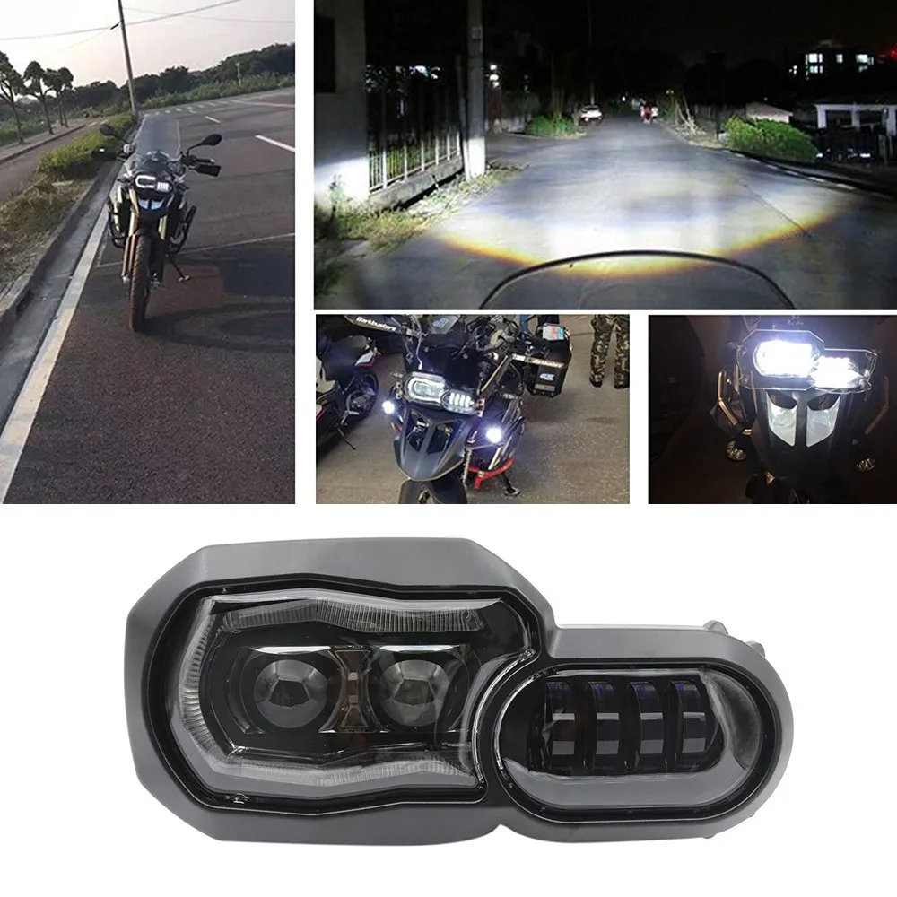 

Motorcycle Clear Black LED Headlight Headlamp Angel Eyes Assembly Kit for BMW F800GS F700GS 13-16