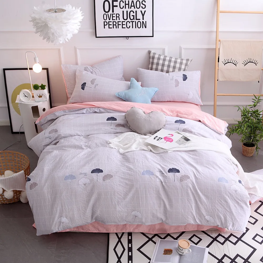 

Minimalistic Leaves Pattern 3/4pcs Sheet Pillowcase And Duvet Cover Sets Bedlinen Twin Double Queen King Size Bedding Set