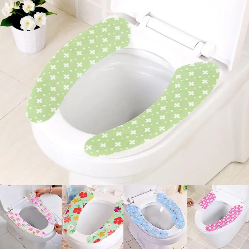 Pair Sticky Toilet Seat Lid Cover Pads Washable Toilet Warmer Mat Proector Liner For Bathroom Toilet