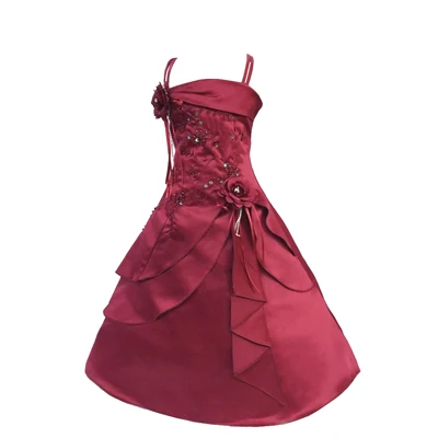 Детские платья с вышитыми цветами для девочек; вечерние платья принцессы для детей; платье на выпускной; свадебное От 4 до 14 лет - Цвет: Dark Red