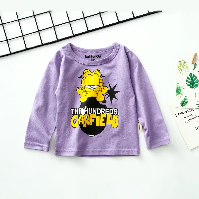 3206Garfield cat Детская футболка из хлопка в Корейском стиле на весну и осень детская футболка с длинными рукавами и рисунком - Цвет: 3206Garfield cat