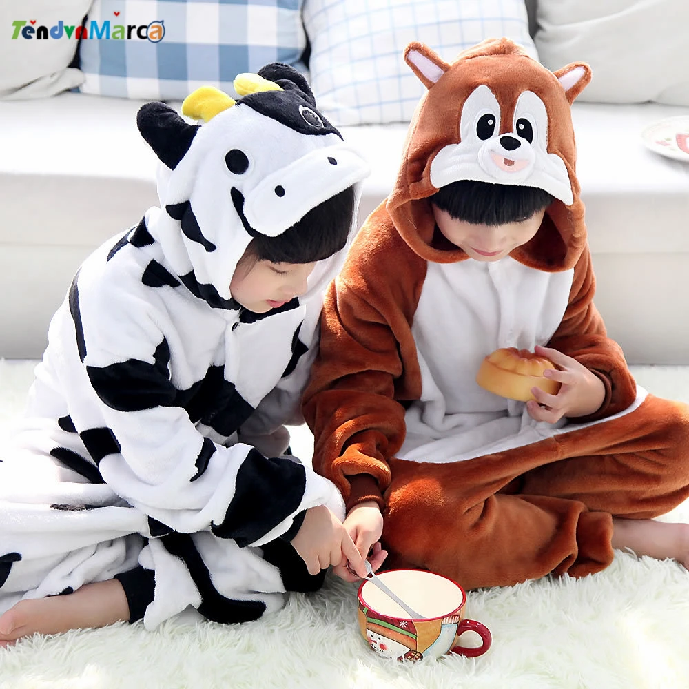 Children cartoon pajamas Cows squirrel baby girls boys clothes warm