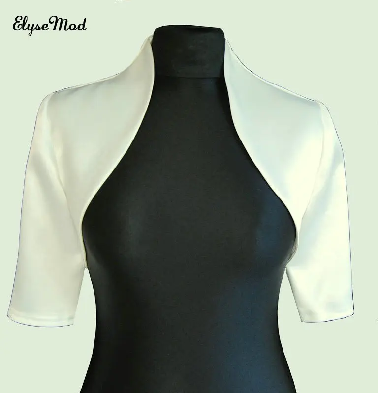 New Women White Ivory Evening Wedding Bride Prom Satin Bolero Shrug