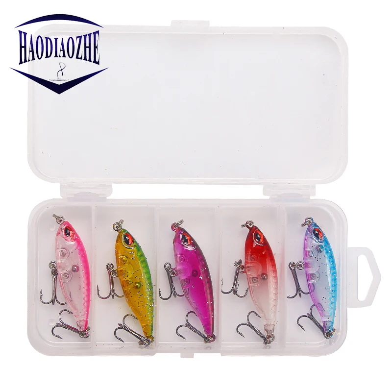 

HAODIAOZHE Fishing Lure Set 5 Colors 3.2g 45mm Pencil Hard Baits Artificial Isca Wobblers With Box Treble Hooks Fish Peche YU221