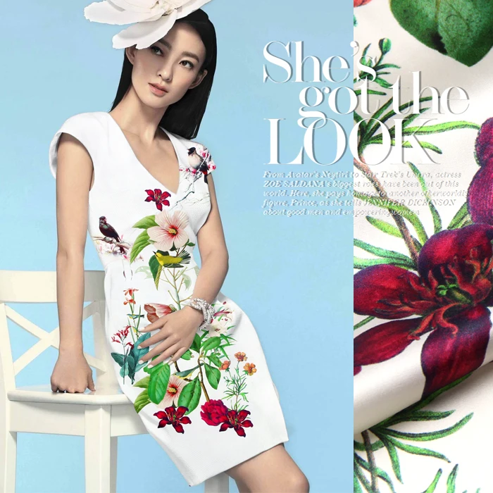 

Jenny's Story silk fabric silk cloth LB Stretch Satin cheongsam clothing [material] birds sing and flowers give forth fragrance