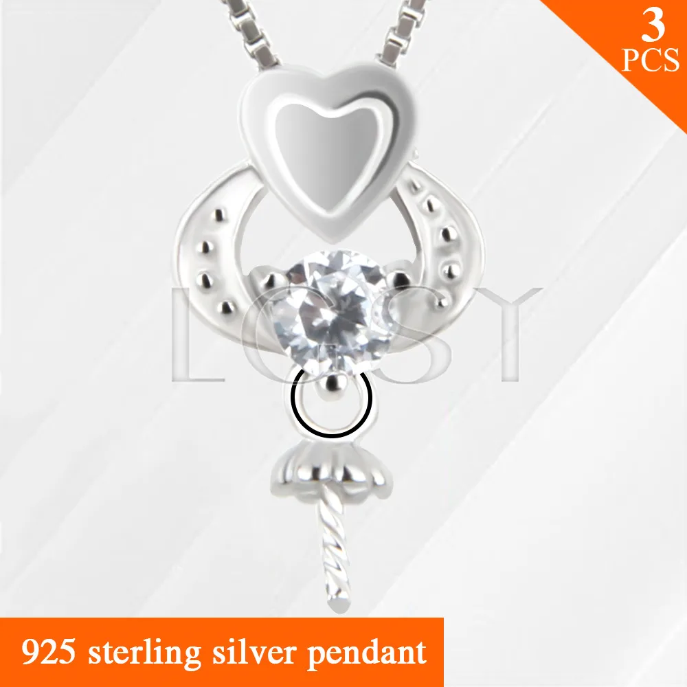 

LGSY 925 sterling silver Heart shape necklace pendant charms pearl pendant accessories 3pcs