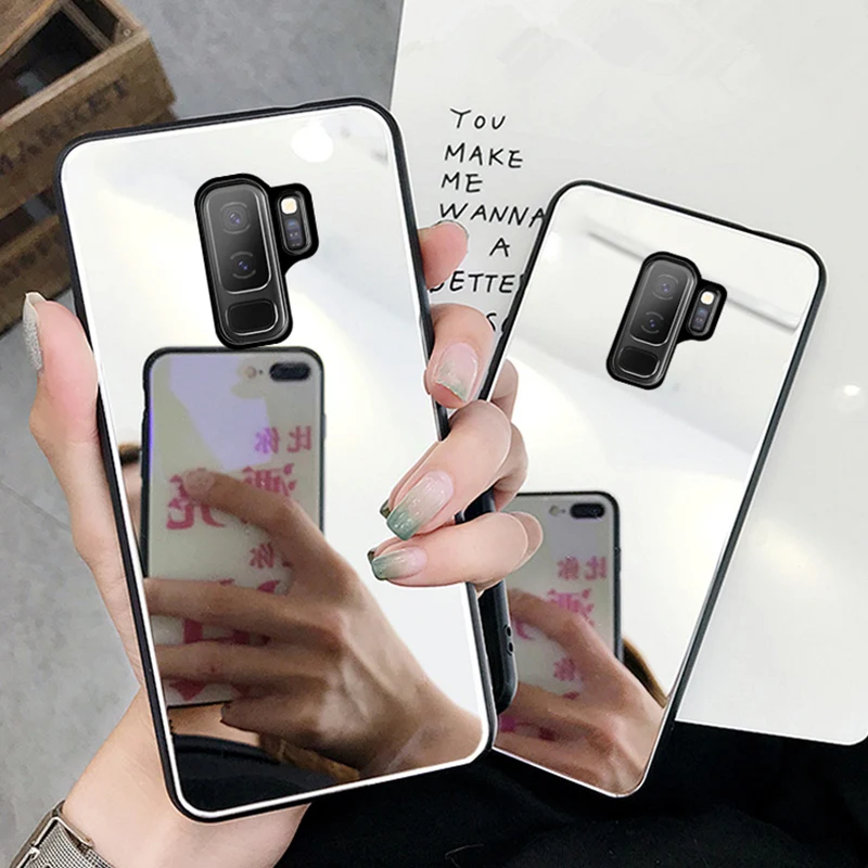 

Luxury Bling Hard Plating Phone Case For Samsung Galaxy S9 S8 Plus S10 Note 8 9 Soft Silicone Edge Mirror Glass Back Cover Coque
