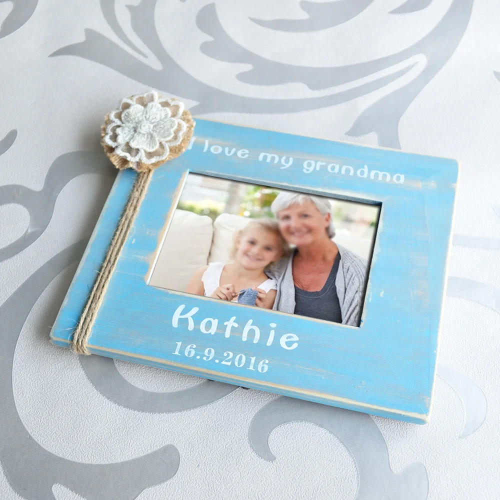 

Shabby Chic Grandma Photo Frame, Personalized Grandmother Nana Grannie Gift, Vintage Blue Picture Frame