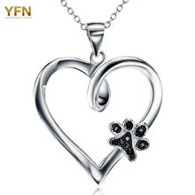 YFN Marca Collar 925 Collar de Corazón de Plata con Negro CZ Encanto Pata De Perro de Joyería de Moda Los Mejores Regalos Para Las Mujeres GNX10879