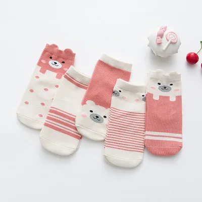 5 пар хлопковых носков для малышей мягкие носки с рисунками для малышей Детские Носки ярких цветов с милым животным принтом осенне-весенние носки унисекс от 0 до 5 лет - Color: Beige