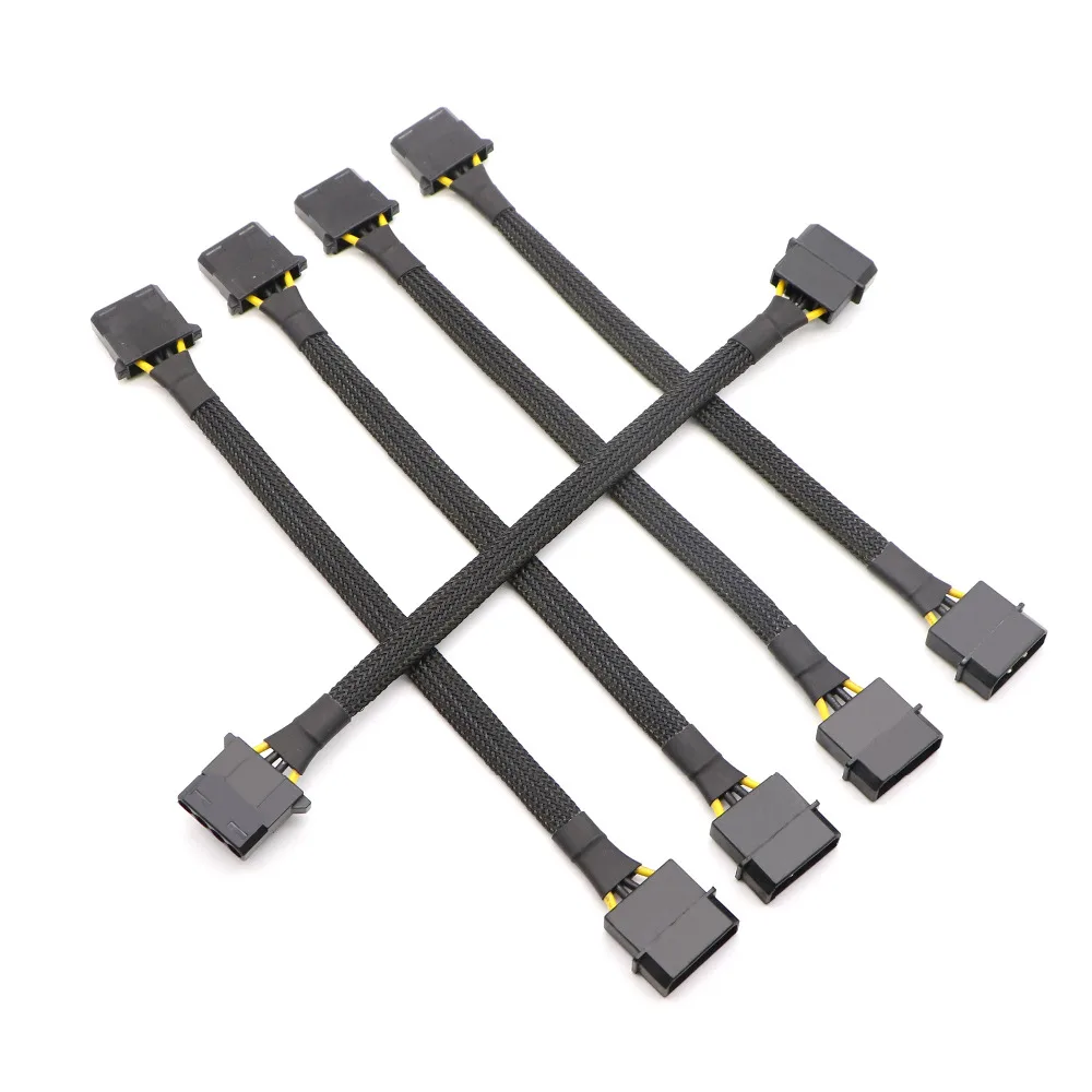 10pcs/Lot Black Full Sleeved IDE Molex 4Pin Male to Female Power Extension Cable.