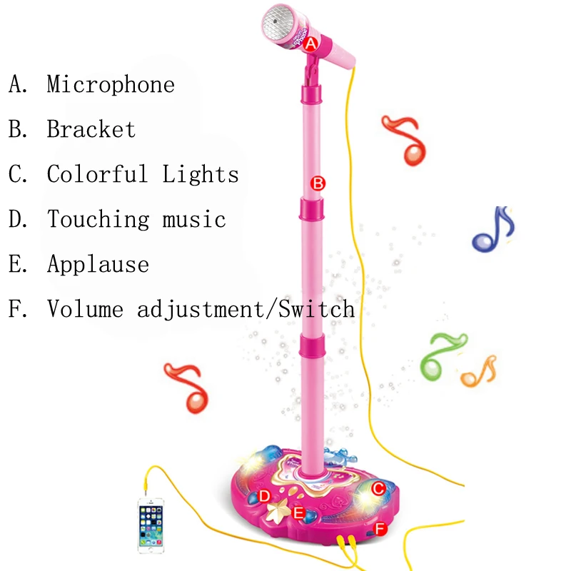 Детский микрофон караоке Регулируемая подставка микрофон музыкальная игрушка со светом для девочек подарок на день рождения мальчика игрушка для раннего развития