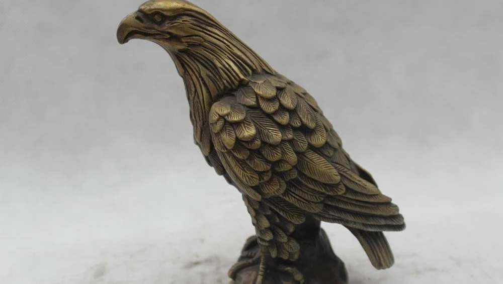 

7"Chinese Folk Pure Bronze Lucky excellent Lifelike stately eagle Statue