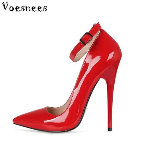 

Women Shoes Pumps Sexy Word Buckle Super High Heel 14/16 cm Heel Big yards Shoes Patent Leather Pointed Shoes Large-size 35-45