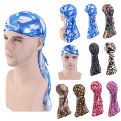 Новый шелковистый принт Durag шелк для мужчин's Durags женские повязки для волос полиэстер тюрбан ДУ rag головной убор для байкеров оголовье