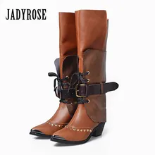 Jady/женские сапоги до колена с розами; Vinatge; сапоги для верховой езды с острым носком; обувь на высоком каблуке; женские зимние сапоги с ремешком в стиле милитари