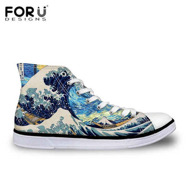 FORUDESIGNS/Женская Вулканизированная обувь повседневная парусиновая обувь с волнистым принтом для серфинга Студенческая обувь на плоской подошве со шнуровкой Женская обувь - Цвет: H995AK