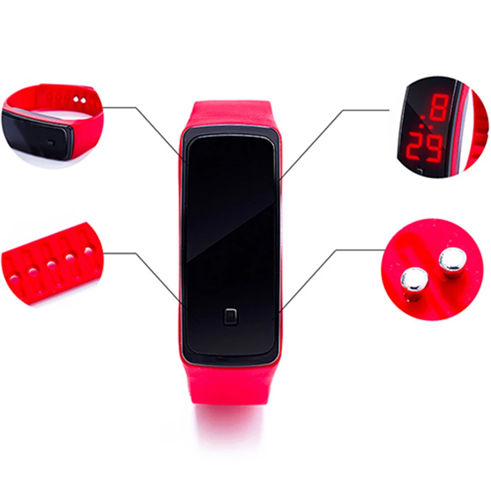  Fashion Men Women Casual Sports Bracelet Watches LED Electronic Digital Candy Color Silicone Wrist Watch for Children Kids
