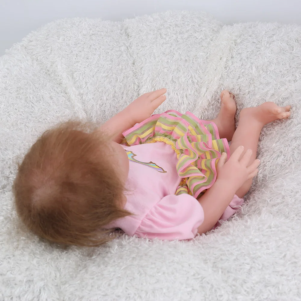 bebe Reborn Doll Boneca Silicone Vinyl Body 43 cm Reborn Baby Doll with Beautiful rainbow skirt Girl Alive Simulate gift toy