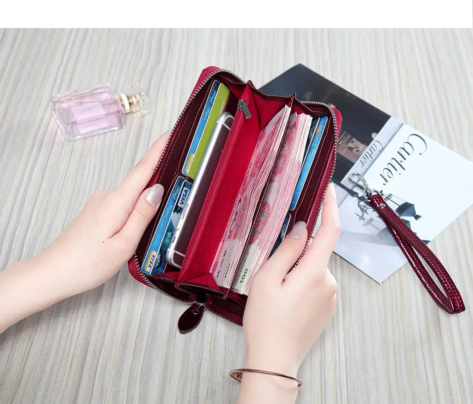 VICKAWEB Wristlet Wallet Purse Genuine Leather Wallet Female Long Zipper Women Wallets Card Holder Clutch Ladies Wallets AE38-012