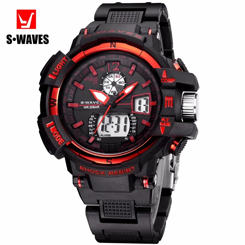  SWAVES Dual Display Watches Mens 2019 Military Water Resistant Reloj Hombre Plastic Casual Quartz L