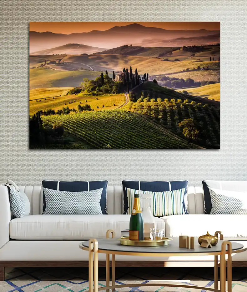 Toscana Italia Campos Montanas Arboles Amanecer Manana Paisaje