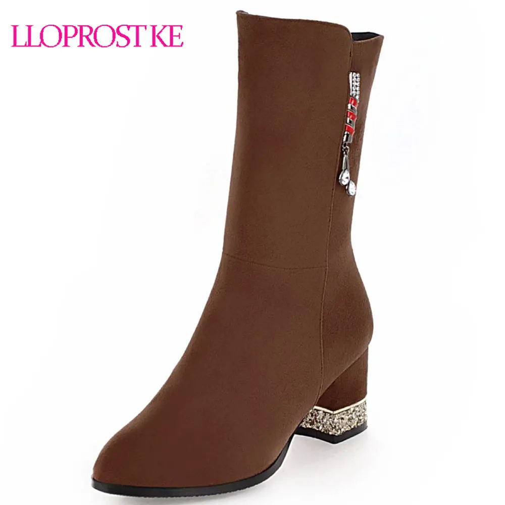 

Lloprost ke new 2018 fashion shoes woman pointed toe autumn winter mid calf boots zipper sweet thick high heels half boots D223