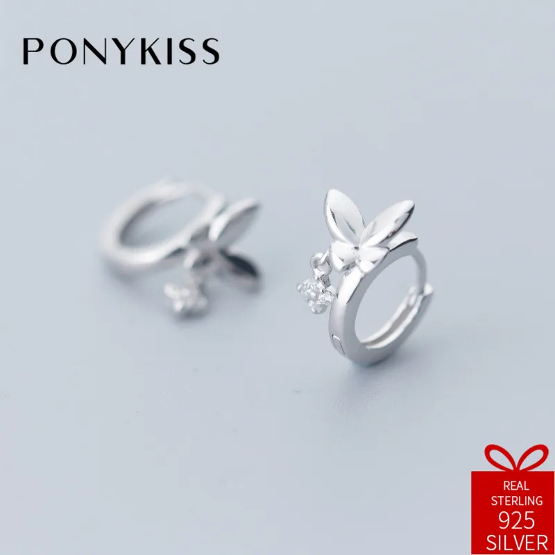 

PONYKISS Trendy 100% 925 Sterling Silver Zircon Butterfly Hoop Earrings For Women Party Charm Accessory Birthday Delicate Gift