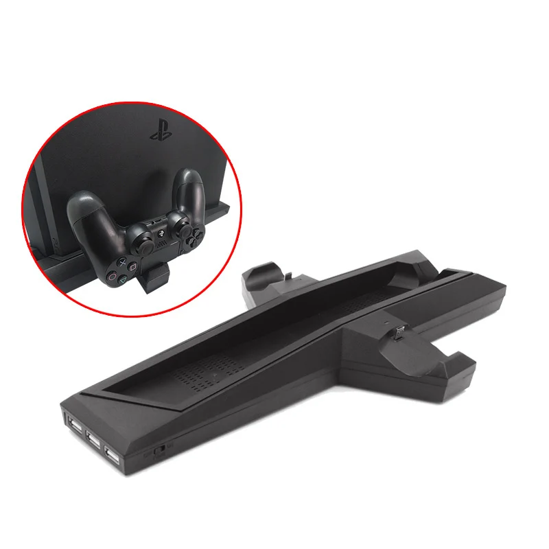  New PS4 Vertical Stand with Dual Wireless Controller Charging Dock Mount 2 Cooling Fans 3 USB Ports