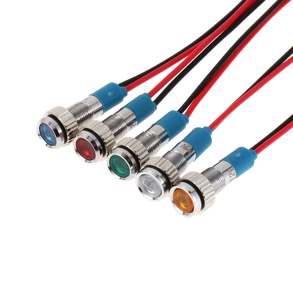 

1pc 6mm LED Metal Indicator light 6mm waterproof Signal lamp 3V 5V 6V 12V 24V 220V with wire red yellow blue green white