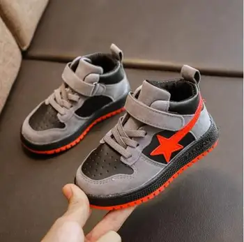 

Spring And Autumn Fashion Black five-pointed Star Casual Sports Shoes Boys Red Sports Shoes Plus Velvet Warm Child