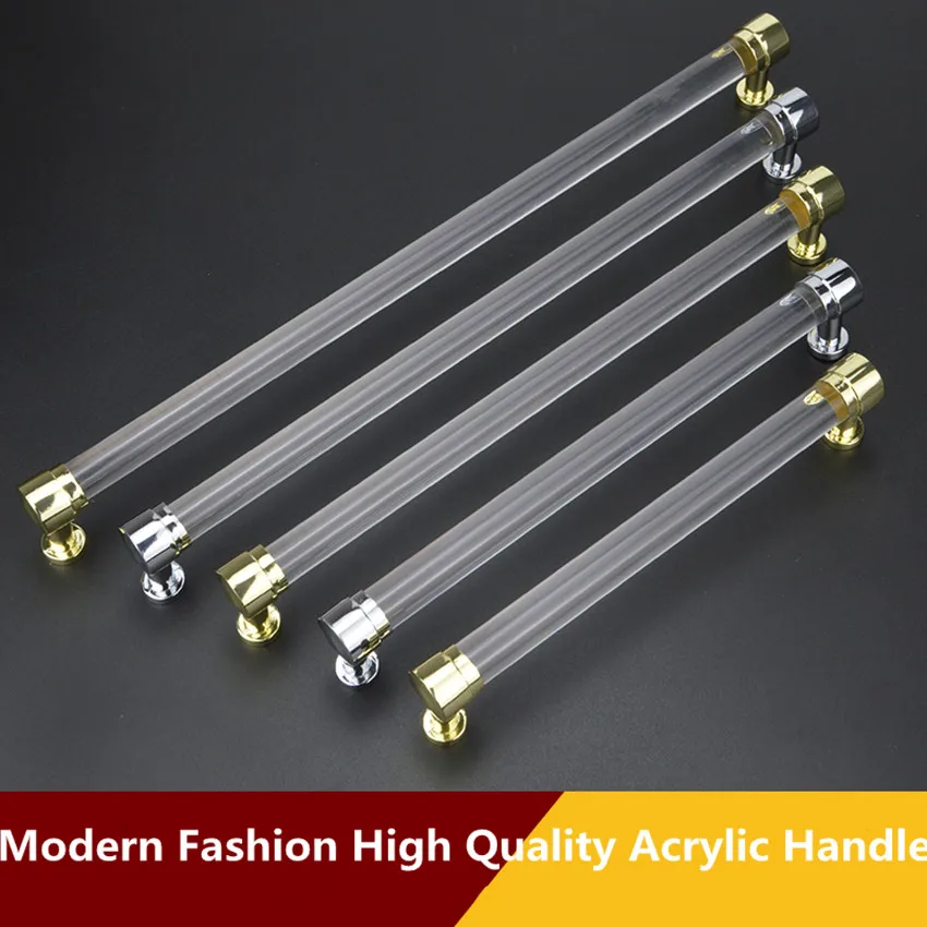 96 128 160mm 224 256mm modern fashion Transparent acrylic kitchen cabinet wardrobe door handle silver gold cupboard drawer pull 96 128 160mm 224 256mm modern fashion Transparent acrylic kitchen cabinet wardrobe door handle silver gold cupboard drawer pull