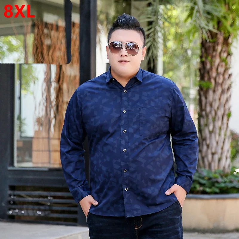 

Autumn long-sleeved large size shirt shirt men's spring autumn printing plus fertilizer XL pocket long-sleeved Shirts