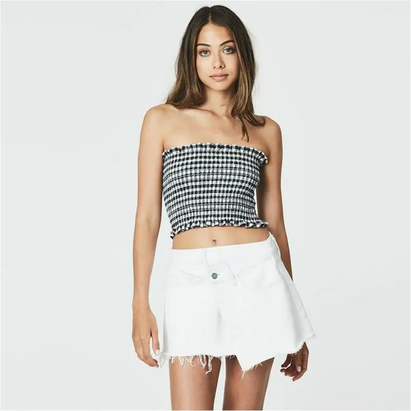 

Women Flounced Ribbed Tube Top Solid Slim Fit Sexy Beach Casual Short Tops Strapless Soft CuteTops