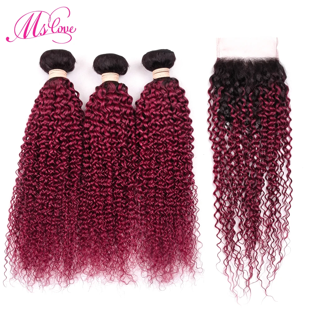 Ms Love Kinky Curly Hair 1B Burgundy Ombre Bundles With Closure Brazilian Curly Hair Bundles With Closure Curly Human Hair Ms Love Kinky Curly Hair 1B Burgundy Ombre Bundles With Closure Brazilian Curly Hair Bundles With Closure Curly Human Hair