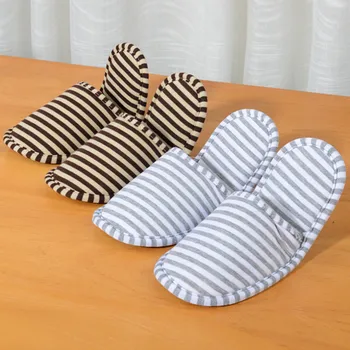 

1 pair Striped Slippers Travel Airplane Portable Foldable Cotton Cloth Men Women Slipper Travel Accessories