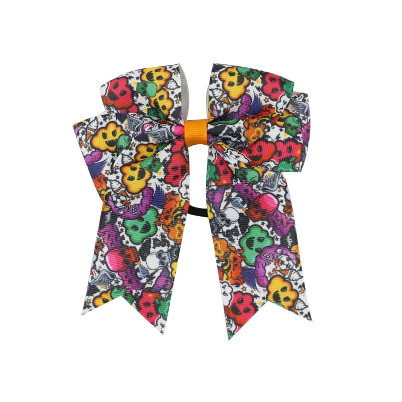 Fashion Cute Printed Cheer Bow for Girls Grosgrain Ribbon Large Hair Bow With Elastic For Girls Hair Accessories (8)