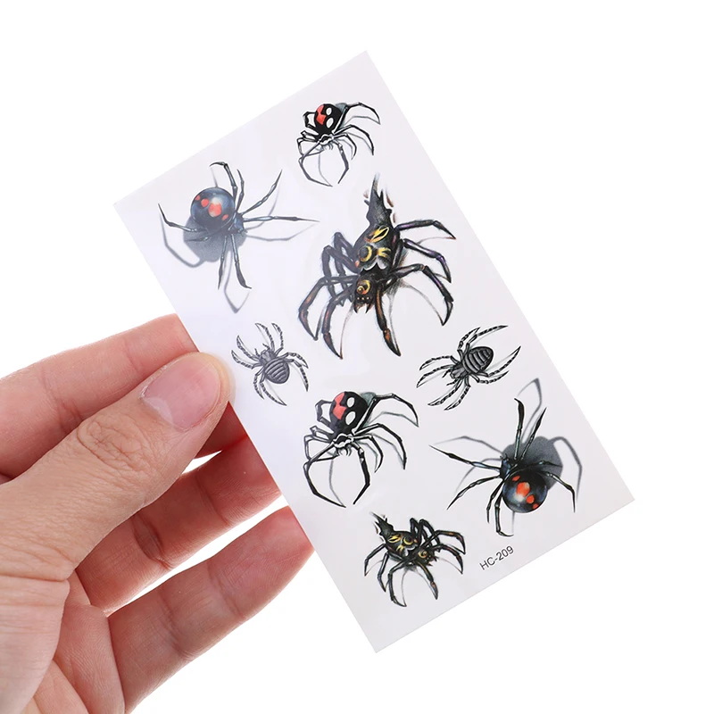 1/5pcs 3D Spider Halloween Tattoo Water Transfer Flash Tatoo Fake Tattoo Waterproof Temporary Tattoo Sticker For Men Women