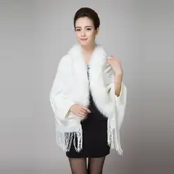 Новые осенние женские пальто с мехом шаль печати кисточкой из искусственного меха часы имитация меха лисы воротник объемный накидка с