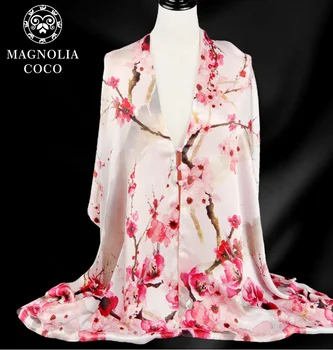 

MAGNOLIA Luxury 100% Silk Scarf Lady Scarf Peach Silk Shawl Lady Designer Scarf Silk Pashmina Long Thick Silk Wrapped Lady