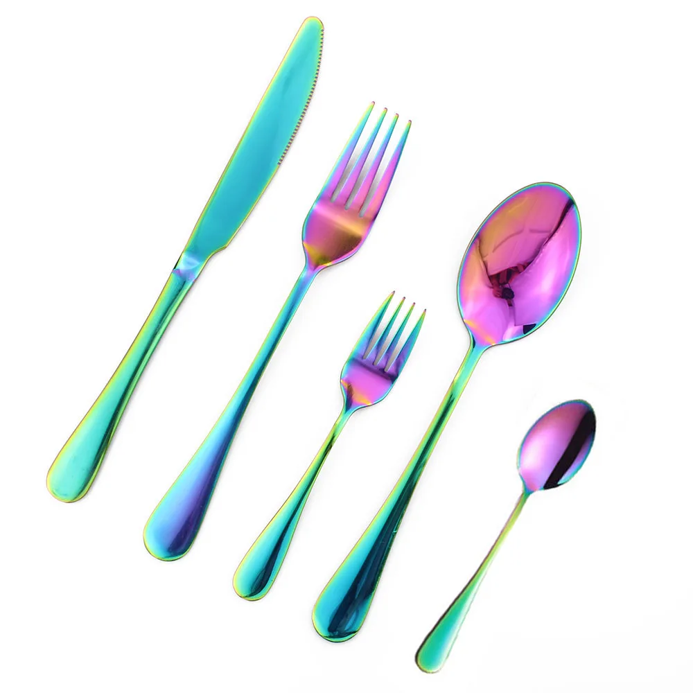 

1/5PCS Creative 304 Stainless Steel Cutlery Set Rainbow Dinner Set Travel Dinnerware Cake Fork Steak Knife For Wedding And Hotel