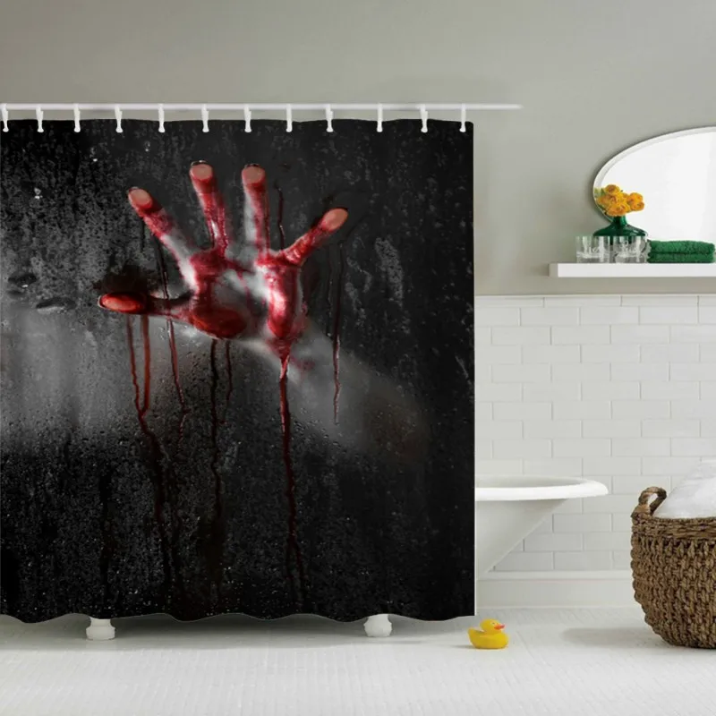 

Halloween Waterproof Mildew Proof Shower Curtain Horror Shower Curtain Blood Hand Printing Curtain for Home Bathroom Theme Hotel