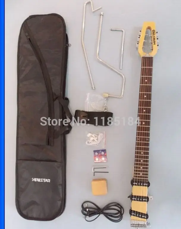 Free shipping MiniStar Castar Travel Guitar Built in Headphone Amp electric guitar including bag