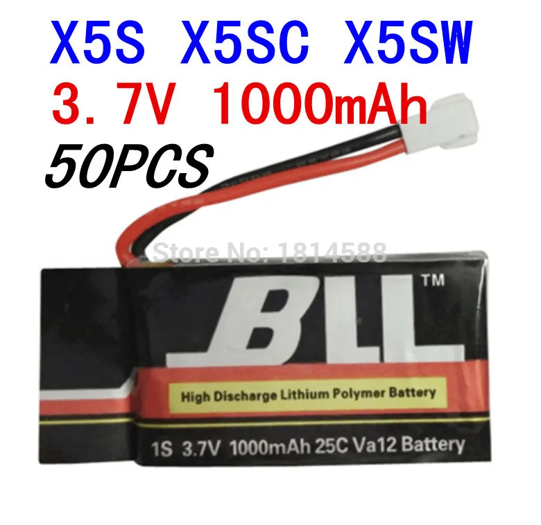 

50PCS Syma X5SW X5SC X5S Spare Part 3.7V 1000Mah 25C Va32 Upgraded Lipo Battery