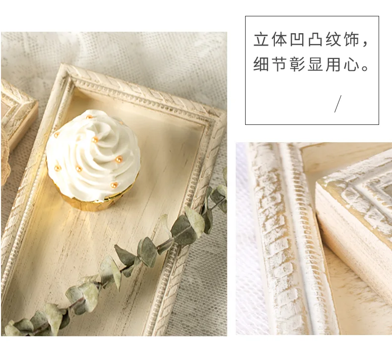 Старый винтажный слоновой кости белый десертный стол украшения пирог на день рождения или свадьбу поднос деревянный поднос