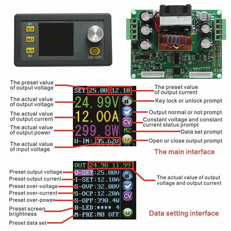 DPS3012 постоянный Напряжение Ток понижающий Программируемый Модуль питания понижающий преобразователь напряжения цветной ЖК-вольтметр